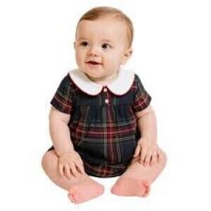 NWT Edgehill Collection Baby Boys Short Sleeve Plaid Bubble Romper Sz 6M
